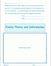 My Family Connections Booklet; photos of child entering foster care from the birth parent