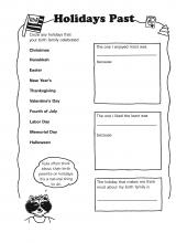 A worksheet from One and Only Me life book; remembering holidays spent with birth parents. Records feelings about celebrating holidays in the past and present. 